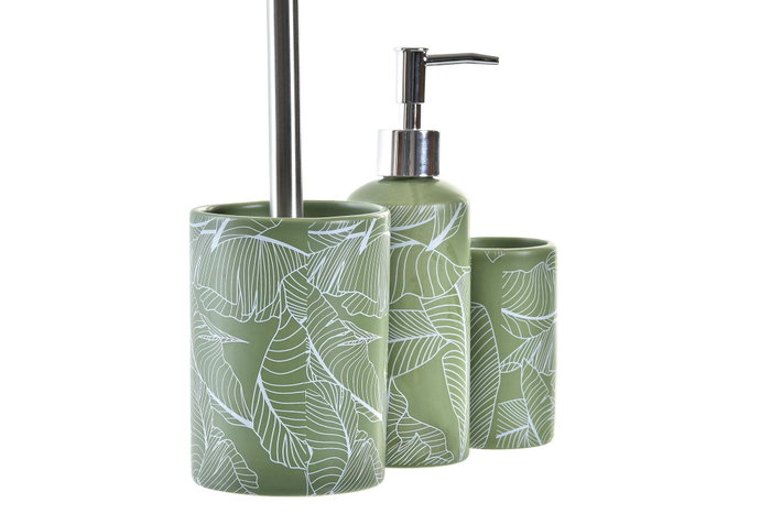 DKD Home Decor Set de Baño 3 Piezas Dolomite Hoja Verde