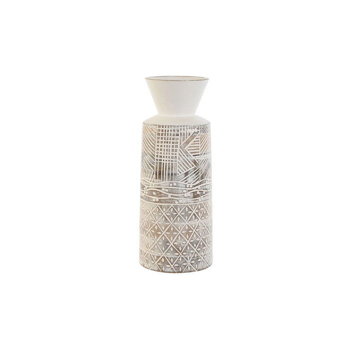 DKD Home Decor Jarrón de Mango Blanco y Natural 15x15x22,5 cm DKD Home Decor Jarrón de Mango Blanco y Natural 15x15x22,5 cm