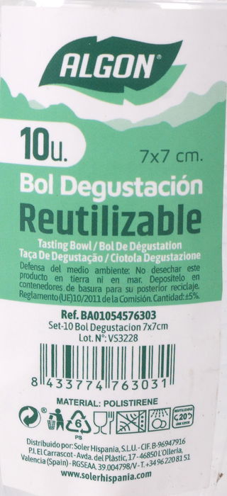 Algon Set de 10 Boles de Degustación, Diámetro 7 cm, Altura 13.5 cm - Para Muestras o Postres (24 Cajas)