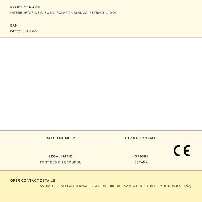 BF Interruptor de paso unipolar 2A blanco retractilado