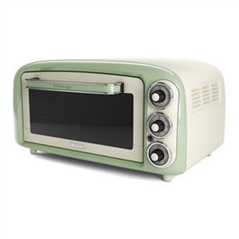 Ariete 979/04 Mini Horno Eléctrico 18 Litros Vintage Verde con Función Estática, Temporizador y Temperatura Regulable hasta 230°C, Incluye Parrilla y Bandeja