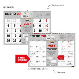 MIQUELRIUS Calendario de Pared Basic Mensual 2027 con Números Grandes XL 590x420mm