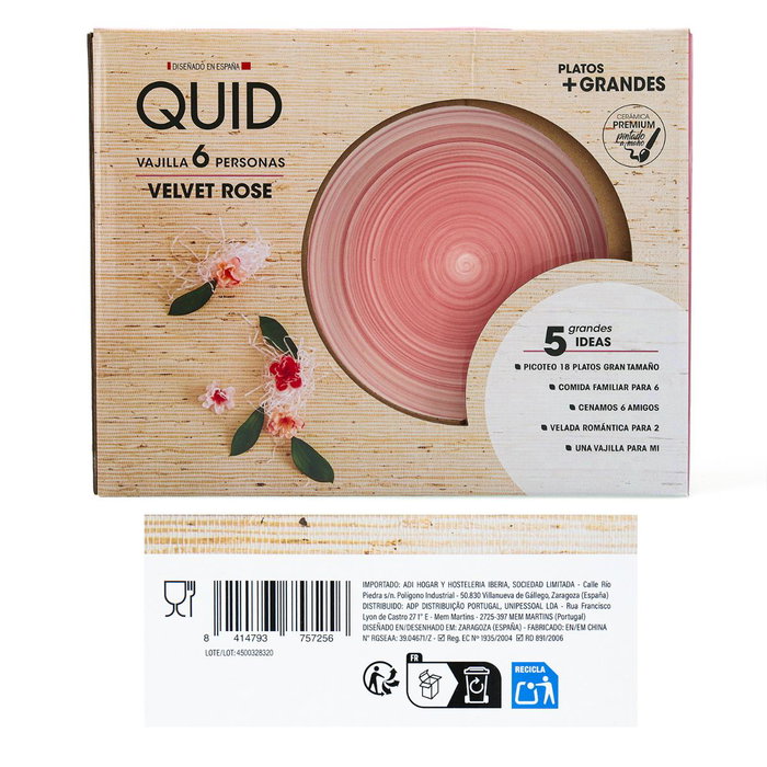 Quid Vajilla de Porcelana Rose Velvet Neo de 18 Piezas en Rosa Quid Vajilla de Porcelana Rose Velvet Neo de 18 Piezas en Rosa