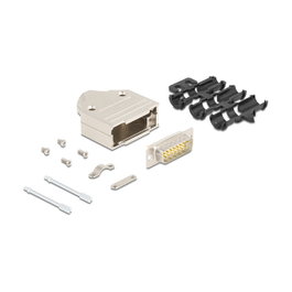 DeLOCK 67132 Conector D-Sub 15 Pines Macho Recto de Metal Plateado, Sub-D 15 Pin, Incluye Montaje