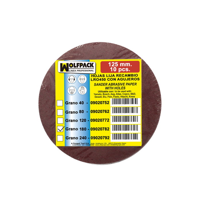 WOLFPACK LINEA PROFESIONAL Lija Recambio Velcro Disco Ø 125 mm Grano 180 (10 Piezas) تقدّم