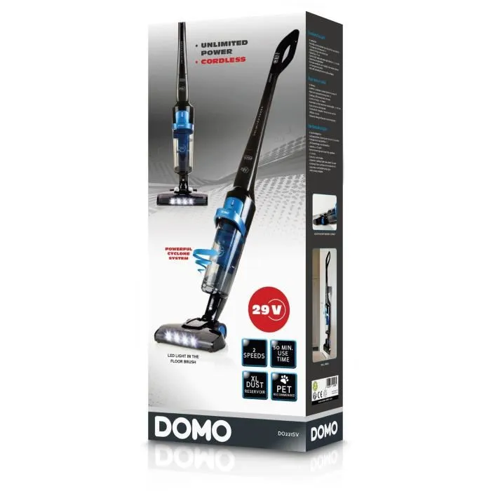 Domo DO221SV Aspiradora Inalámbrica - Sistema Ciclónico - Batería Iones Litio 29V - Autonomía 50 Min - Negro