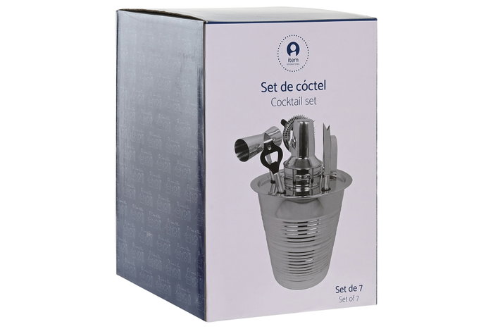 DKD Home Decor Set de Cóctel 7 Piezas Inox Grabado Plateado