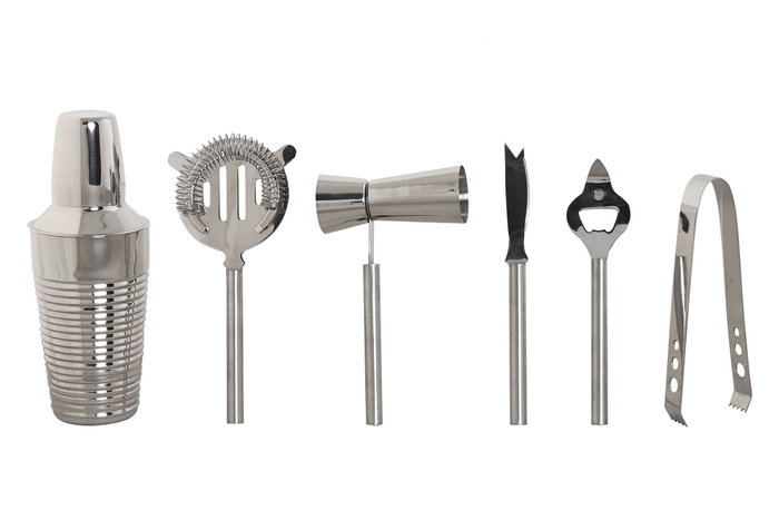 DKD Home Decor Set de Cóctel 7 Piezas Inox Grabado Plateado
