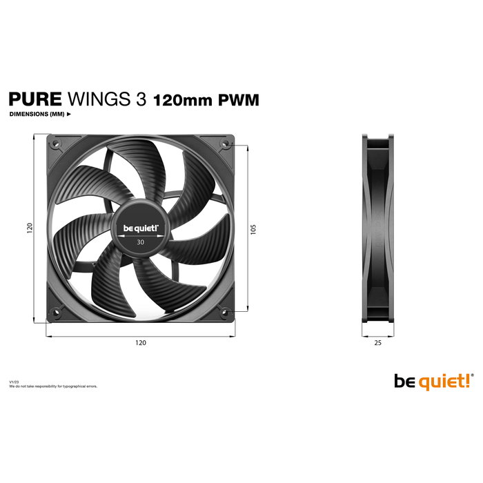 be quiet! Pure Wings 3 120mm PWM (Pack de 3) Negro