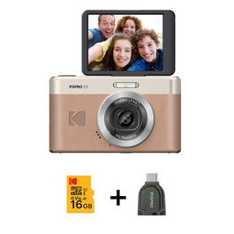 Kodak Cámara Fotográfica Pixpro C1 Brown con Lector y Tarjeta de Memoria de 16 GB