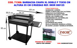 IMOR Barbacoa de chapa XL con doble parrilla y ruedas