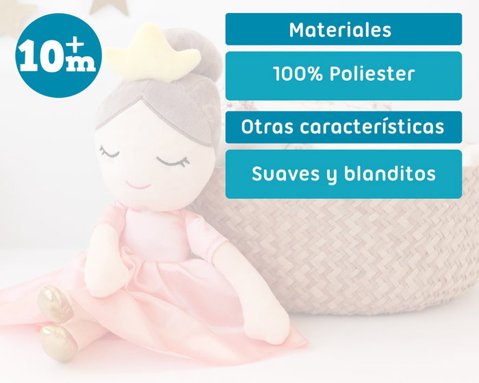 KioKids Muñeca Princesa Rosa de Peluche, 40 cm, Juguete para Niños +10 Meses, Ideal para Juego Creativo