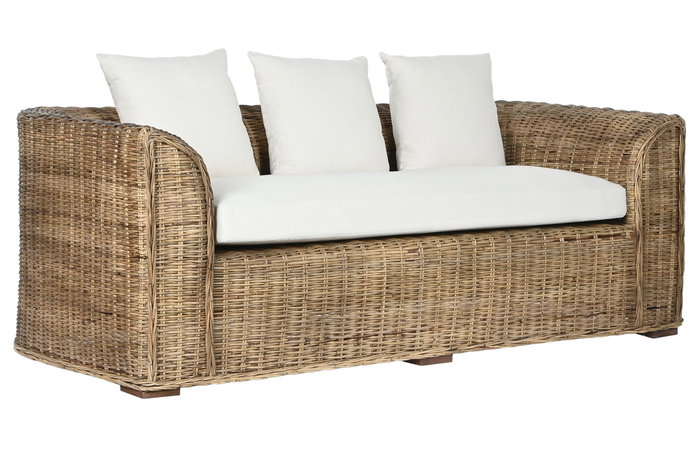 DKD Home Decor Fibre outdoor 23 Sofá Natural Marrón Ratán 88 x 69 x 174 cm con Cojines Algodón Hecho a Mano