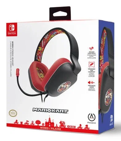 PowerA Auriculares Estéreo con Cable Mario Kart para Nintendo Switch, Negro y Rojo PowerA Auriculares Estéreo con Cable Mario Kart para Nintendo Switch, Negro y Rojo