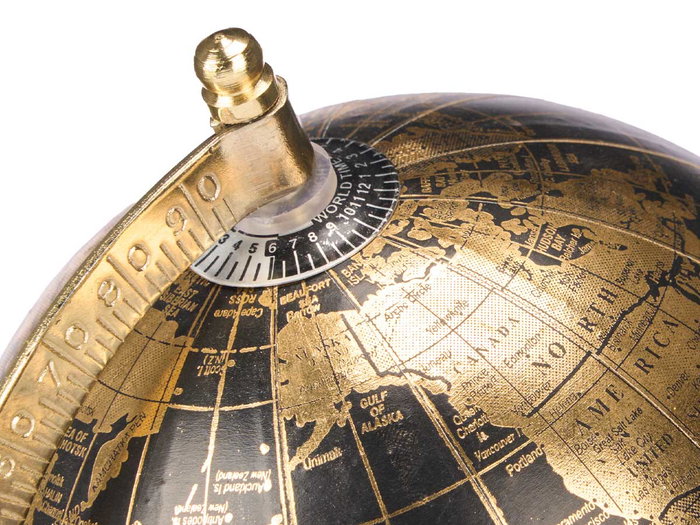 Giftdecor Globo Terráqueo de 20 cm, Color Oro y Negro, Base de Madera y Plástico, Surtido Aleatorio, Ideal para Decoración y Regalo (Set de 6)