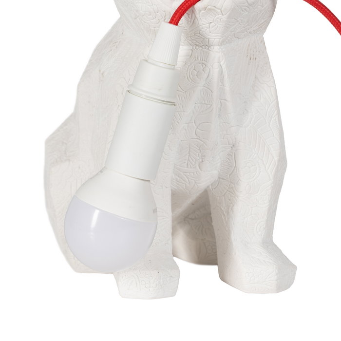 Lámpara Mesa Perro Blanco Poliresina 18,50 X 13 X 26 cm