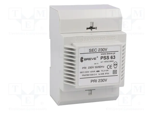 BREVE TUFVASSONS Transformador de red 63VA 230VAC/230V
