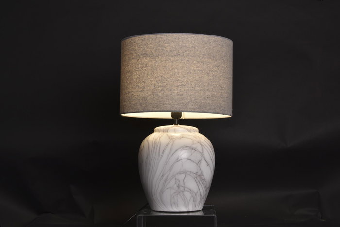 DKD Home Decor Lámpara de sobremesa de cerámica y poliéster Blanco y Gris DKD Home Decor Lámpara de sobremesa de cerámica y poliéster Blanco y Gris