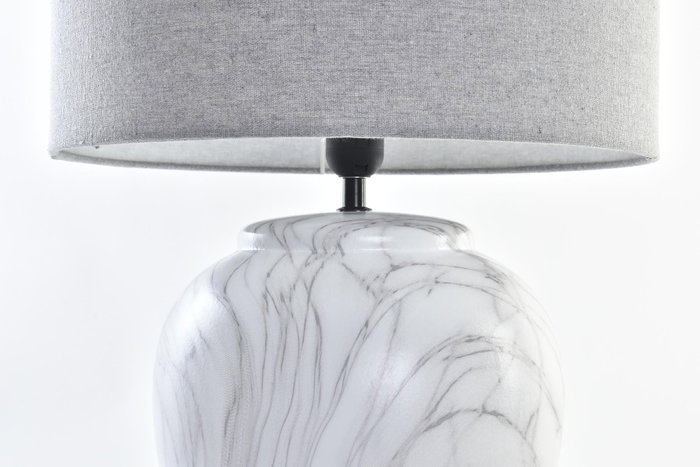 DKD Home Decor Lámpara de sobremesa de cerámica y poliéster Blanco y Gris DKD Home Decor Lámpara de sobremesa de cerámica y poliéster Blanco y Gris