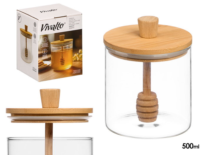 VIVALTO Mielera de Borosilicato con Tapa de Bambú 500ml VIVALTO Mielera de Borosilicato con Tapa de Bambú 500ml