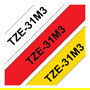 Brother TZE31M3 TZe Cinta de Etiquetas Laminada 12 mm x 8 m - Pack 3 Unidades (Blanco/Negro, Rojo/Negro, Amarillo/Negro)