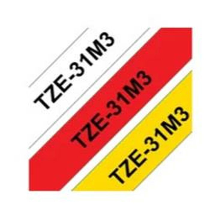 Brother TZe-31M3 Pack de 3 Cintas de Etiquetado de 12 mm (Blanco, Rojo, Amarillo) de Texto Negro Brother TZe-31M3 Pack de 3 Cintas de Etiquetado de 12 mm (Blanco, Rojo, Amarillo) de Texto Negro