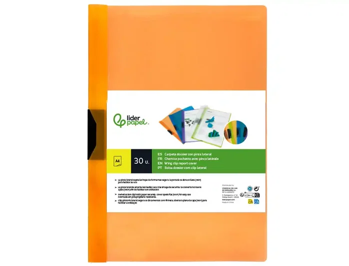 Liderpapel Carpeta Dossier con Pinza Deslizante Naranja DIN A4