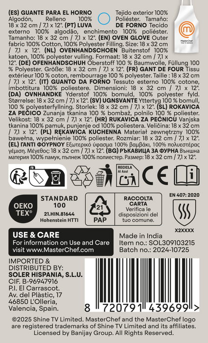 Masterchef Guante de Horno 18 cm x 32 cm (24 Unidades)