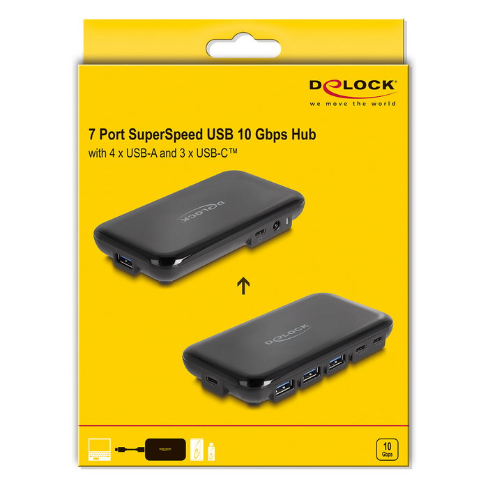 DeLOCK Concentrador USB 3.2 Gen 2 de 7 Puertos (4x Tipo-A y 3x Tipo-C)