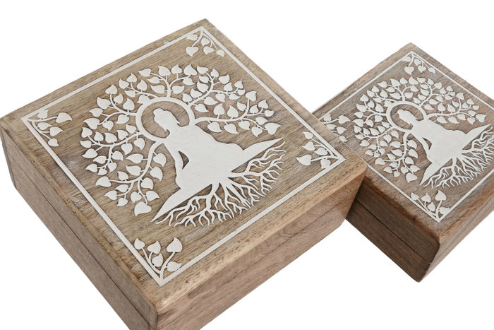 DKD Home Decor Set de 2 Joyeros de Mango Buda Blanco