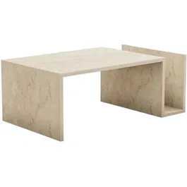 Mesa de centro rectangular efecto mármol travertino 86,8 x 32,4 x 50 cm