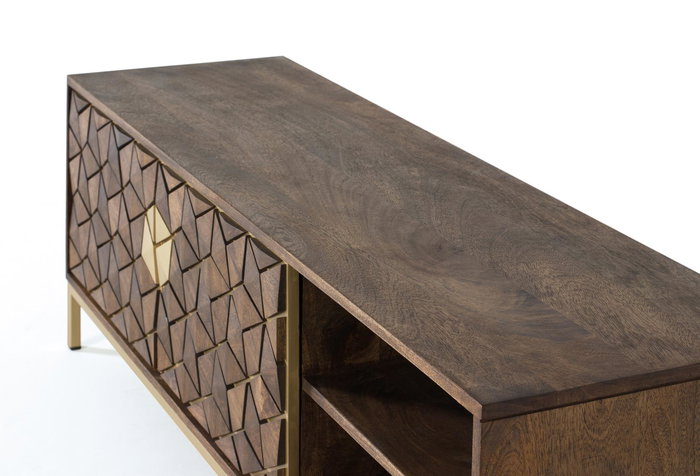 Giner y Colomer Mueble TV de Madera de Mango Nogal con Detalles Dorados 145 cm