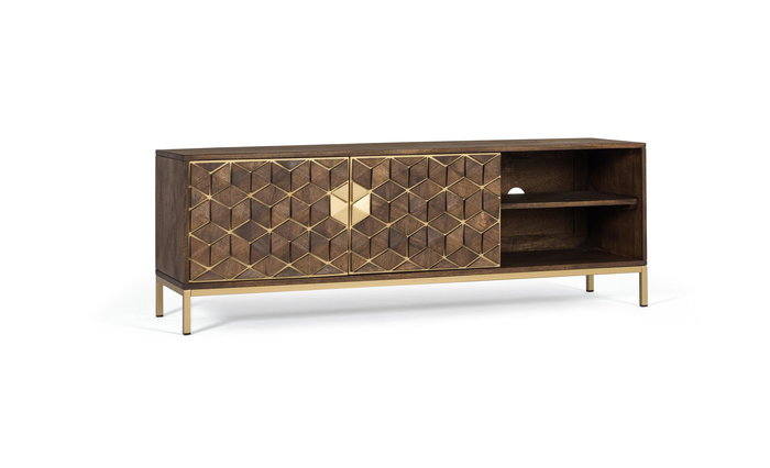 Giner y Colomer Mueble TV de Madera de Mango Nogal con Detalles Dorados 145 cm