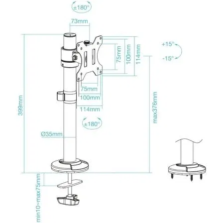 TooQ Soporte de Mesa para Monitor DB1131TN-B Giratorio Inclinable 17'-32' hasta 8kg Negro