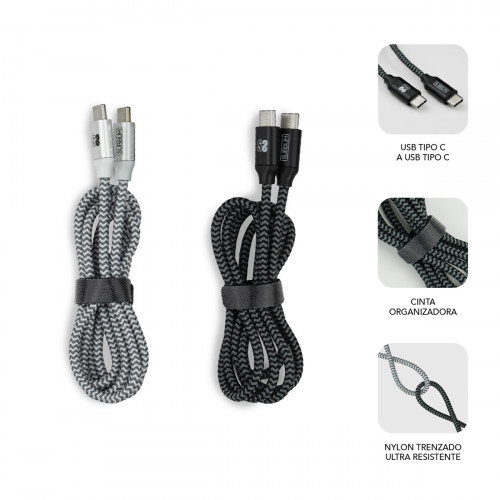 Subblim Pack de 2 Cables USB C a USB C 1m Negro/Plata, SUB-CAB-4CC001