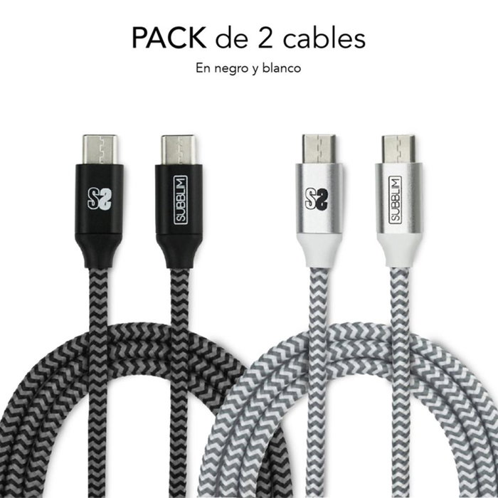 Subblim Pack de 2 Cables USB C a USB C 1m Negro/Plata, SUB-CAB-4CC001