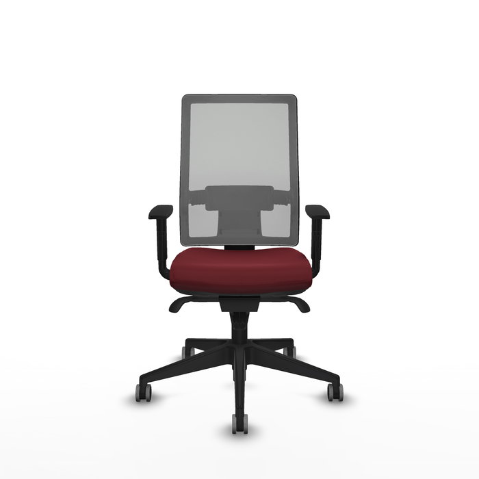 Silla de oficina Horna con mecanismo Sincro tapizada con Similpiel color Granate y malla color Gris. Equipada con lumbar 1D, Brazos 1D y Ruedas 65 mm parqué Silla de oficina Horna con mecanismo Sincro tapizada con Similpiel color Granate y malla color Gris. Equipada con lumbar 1D, Brazos 1D y Ruedas 65 mm parqué