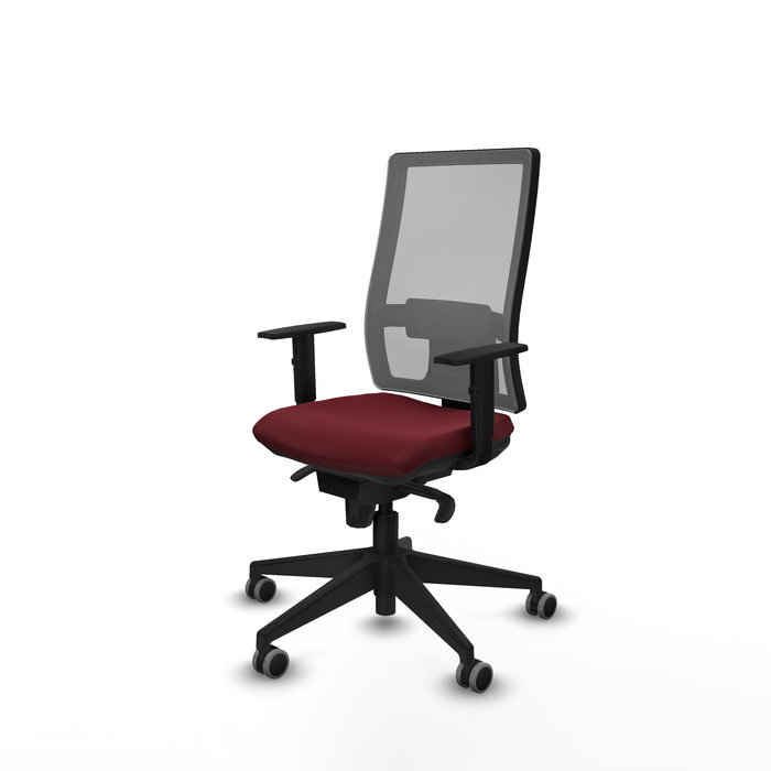 Silla de oficina Horna con mecanismo Sincro tapizada con Similpiel color Granate y malla color Gris. Equipada con lumbar 1D, Brazos 1D y Ruedas 65 mm parqué Silla de oficina Horna con mecanismo Sincro tapizada con Similpiel color Granate y malla color Gris. Equipada con lumbar 1D, Brazos 1D y Ruedas 65 mm parqué