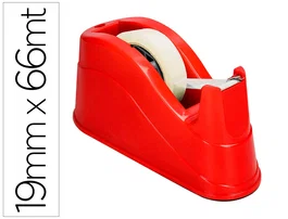 Q-Connect Portarrollos de Sobremesa Plástico para Cintas de 66 m - Color Rojo, Base Antideslizante, 220 x 70 x 100 mm