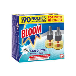 Bloom Recambio Eléctrico Mosquitos Común y Tigre 2 uds Protección Hasta 90 Noches Insecticida