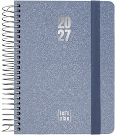 GRAFOPLAS Agenda Anual 2027 Metallic Espiral Tapa Extradura con Goma A6 Azul