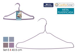 Inde Set 5 Perchas Metal Plastificado 40.5 cm Confortime (24 Unidades)