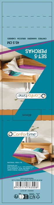 Inde Set 5 Perchas Metal Plastificado 40.5 cm Confortime (24 Unidades)