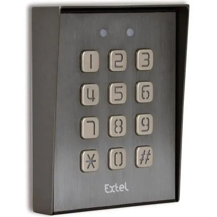 Extel KLAVY 3 Teclado de codificación de metal para apertura de puerta con visera, retroiluminado Extel KLAVY 3 Teclado de codificación de metal para apertura de puerta con visera, retroiluminado