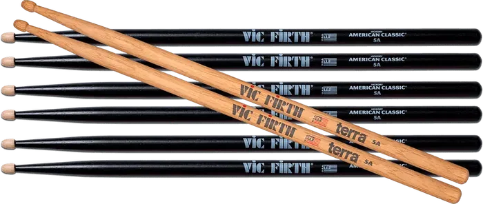 Vic Firth Baquetas American Classic 5A + Terra 5A (Pack 3 +1T) Nogal Americano