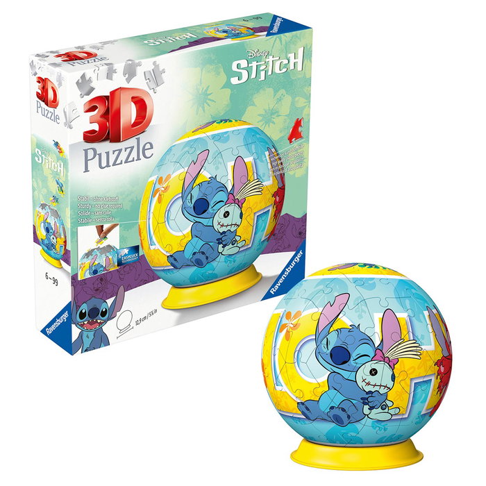 Ravensburger Puzzle Ball 3D Stitch 11596 Rompecabezas 3D con Tecnología Easy Click de Disney para +6 Años