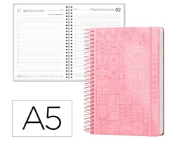 Liderpapel Agenda Oficina 2027 Espiral Syros Día Página A5 Bilingüe Rosa