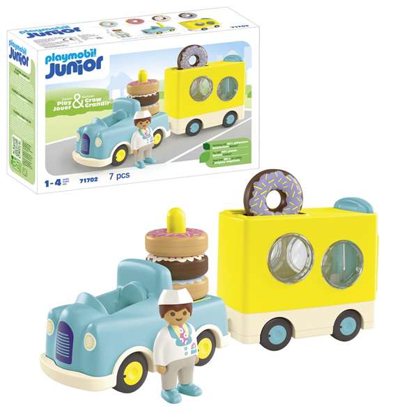 Playmobil Camión de Donuts Junior con Función de Apilamiento y Clasificación, 1 Año+