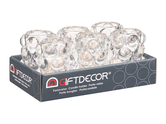 Giftdecor Portavela Bola Grande Transparente Cristal 8.4x12.5x8.4 cm (Set de 12)