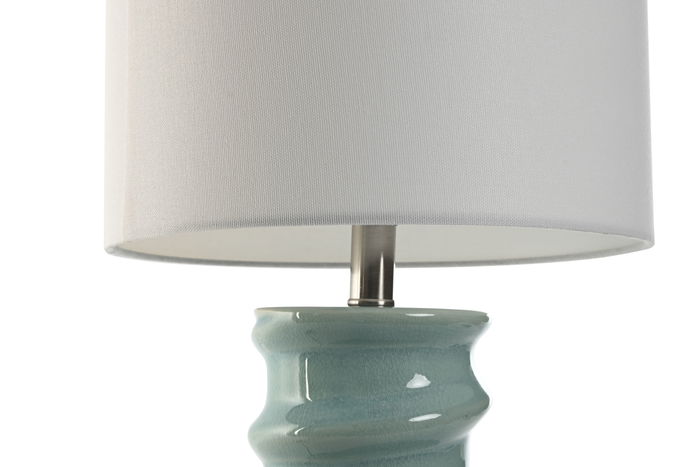DKD Home Decor Lámpara Sobremesa Moderno Turquesa Blanco 30 x 60 x 30 cm Gres Lino Hierro